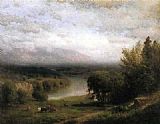 Alexander Helwig Wyant Canvas Paintings - Farmhouse in a River Valley